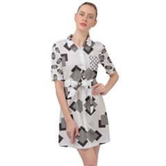 Black White Minimal Art Belted Shirt Dress by designsbymallika