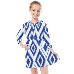 Blue Diamond Pattern Kids  Quarter Sleeve Shirt Dress by designsbymallika