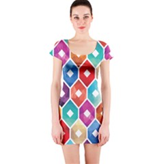 Hexagonal Color Pattern Short Sleeve Bodycon Dress by designsbymallika