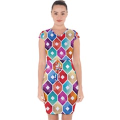 Hexagonal Color Pattern Capsleeve Drawstring Dress  by designsbymallika
