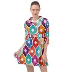Hexagonal Color Pattern Mini Skater Shirt Dress