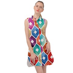 Hexagonal Color Pattern Sleeveless Shirt Dress by designsbymallika