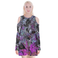 Lo-fi Hyperactivity Velvet Long Sleeve Shoulder Cutout Dress by MRNStudios