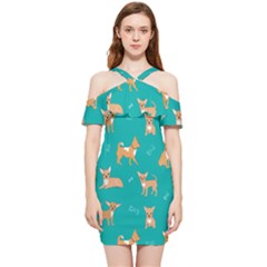 Cute Chihuahua Dogs Shoulder Frill Bodycon Summer Dress by SychEva