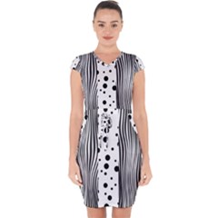 Stripes Black White Pattern Capsleeve Drawstring Dress  by designsbymallika