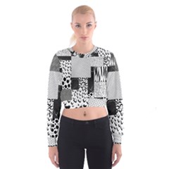 Black And White Pattern Cropped Sweatshirt by designsbymallika