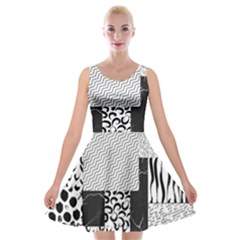Black And White Pattern Velvet Skater Dress by designsbymallika
