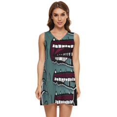 Colored Creepy Man Portrait Illustration Tiered Sleeveless Mini Dress by dflcprintsclothing