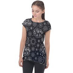 Dark Moon And Stars Cap Sleeve High Low Top by AnkouArts