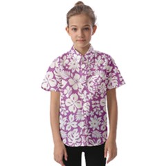White Hawaiian Flowers On Purple Kids  Short Sleeve Shirt