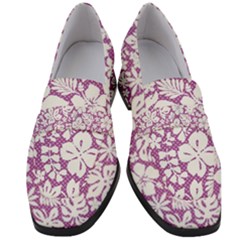 White Hawaiian Flowers On Purple Women s Chunky Heel Loafers by AnkouArts