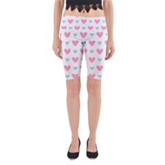 Pink Hearts One White Background Yoga Cropped Leggings by AnkouArts