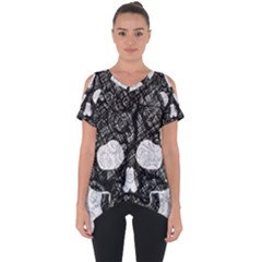 Black Skull On White Cut Out Side Drop Tee by AnkouArts