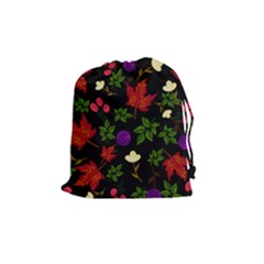 Golden Autumn, Red-yellow Leaves And Flowers  Drawstring Pouch (medium) by Daria3107