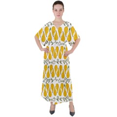 Juicy Yellow Pear V-neck Boho Style Maxi Dress by SychEva