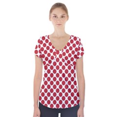 White W Red Dots Short Sleeve Front Detail Top by SomethingForEveryone