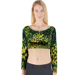 Root Humanity Bar And Qr Code Green And Yellow Doom Long Sleeve Crop Top by WetdryvacsLair