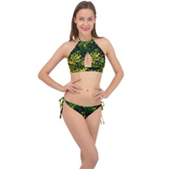 Root Humanity Bar And Qr Code Green And Yellow Doom Cross Front Halter Bikini Set by WetdryvacsLair