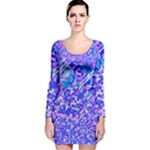 Root Humanity Bar And Qr Code Combo in Purple and Blue Long Sleeve Velvet Bodycon Dress