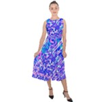 Root Humanity Bar And Qr Code Combo in Purple and Blue Midi Tie-Back Chiffon Dress