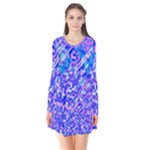 Root Humanity Bar And Qr Code Combo in Purple and Blue Long Sleeve V-neck Flare Dress