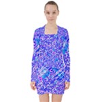 Root Humanity Bar And Qr Code Combo in Purple and Blue V-neck Bodycon Long Sleeve Dress