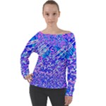 Root Humanity Bar And Qr Code Combo in Purple and Blue Off Shoulder Long Sleeve Velour Top