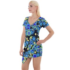 Flower Bomb  9 Short Sleeve Asymmetric Mini Dress by PatternFactory