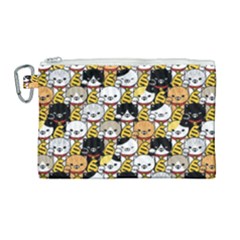 Cat-seamless-pattern-lucky-cat-japan-maneki-neko-vector-kitten-calico-pet-scarf-isolated-repeat-back Canvas Cosmetic Bag (large) by elchino