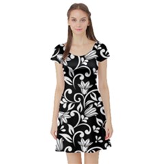 Black And White Bluebells Short Sleeve Skater Dress by Tizzee