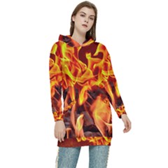 Fire-burn-charcoal-flame-heat-hot Women s Long Oversized Pullover Hoodie by Sapixe