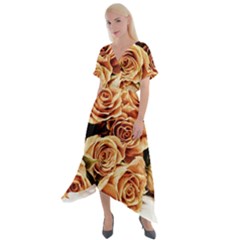Roses-flowers-bouquet-rose-bloom Cross Front Sharkbite Hem Maxi Dress