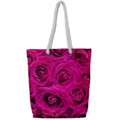 Pink-flowers-roses-background Full Print Rope Handle Tote (small)