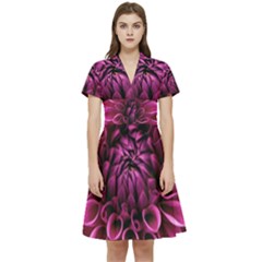 Dahlia-flower-purple-dahlia-petals Short Sleeve Waist Detail Dress