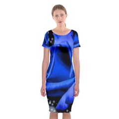 Blue-rose-rose-rose-bloom-blossom Classic Short Sleeve Midi Dress by Sapixe