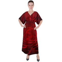 Rose-red-rose-red-flower-petals-waves-glow V-neck Boho Style Maxi Dress