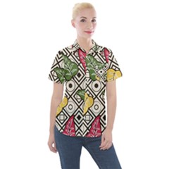 Leaves Foliage Batik Seamless Women s Short Sleeve Pocket Shirt
