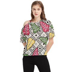 Leaves Foliage Batik Seamless One Shoulder Cut Out Tee by Sapixe