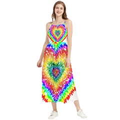 Tie Dye Heart Colorful Prismatic Boho Sleeveless Summer Dress by Sapixe