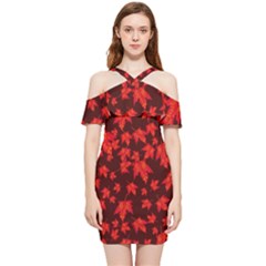 Red Oak And Maple Leaves Shoulder Frill Bodycon Summer Dress by Daria3107