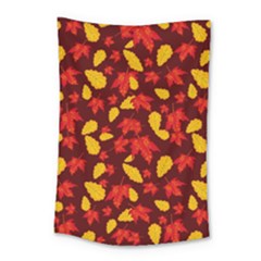 Autumn Pattern,oak And Maple On Burgundy Small Tapestry by Daria3107