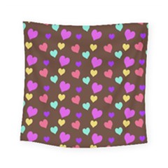 Colorfull Hearts On Choclate Square Tapestry (small) by Daria3107