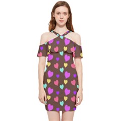 Colorfull Hearts On Choclate Shoulder Frill Bodycon Summer Dress by Daria3107