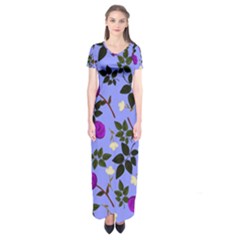 Purple Flower On Lilac Short Sleeve Maxi Dress by Daria3107