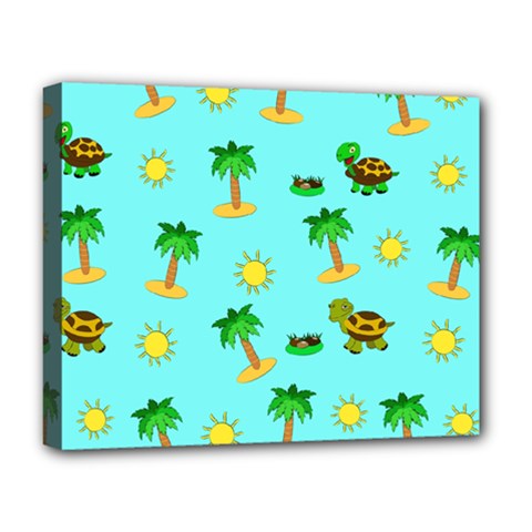 Turtle And Palm On Blue Pattern Deluxe Canvas 20  X 16  (stretched) by Daria3107