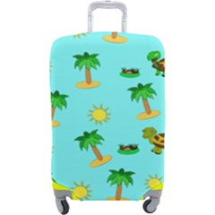 Turtle And Palm On Blue Pattern Luggage Cover (large) by Daria3107