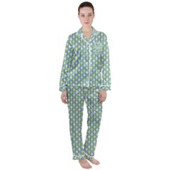 Soft Pattern Aqua Satin Long Sleeve Pajamas Set by PatternFactory