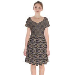 Art Deco Vector Pattern Short Sleeve Bardot Dress by webstylecreations