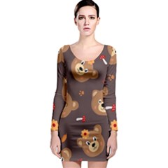 Bears-vector-free-seamless-pattern1 Long Sleeve Bodycon Dress by webstylecreations