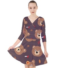 Bears-vector-free-seamless-pattern1 Quarter Sleeve Front Wrap Dress by webstylecreations